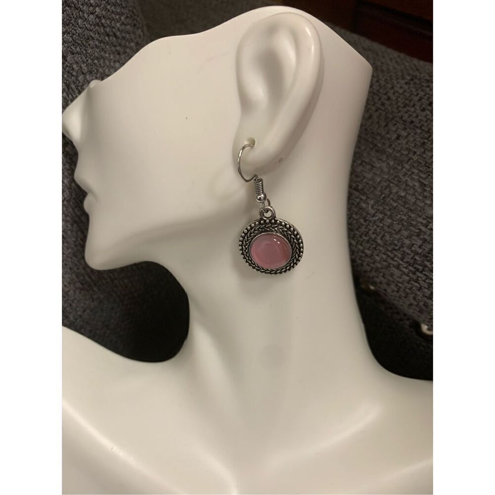 Pink Stone Dangle Earrings